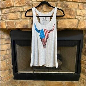 NWT grey razerback tank top with red white and blue cow. 🇺🇸 🇺🇸 🇺🇸 Size 8